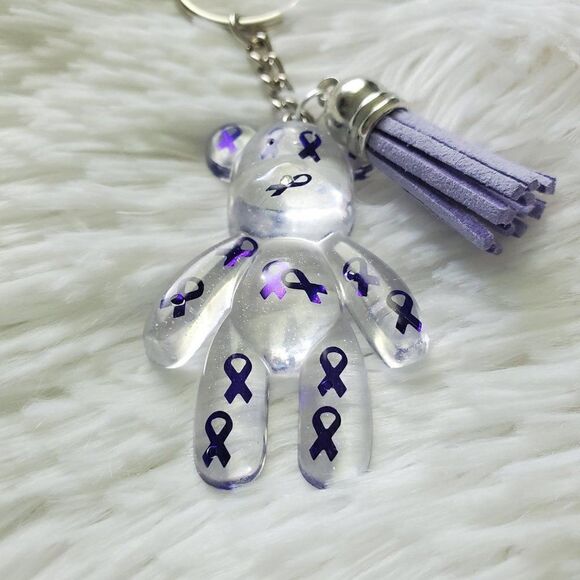 Purple Awareness Ribbon Bear Keychain - Picture 6 of 10
